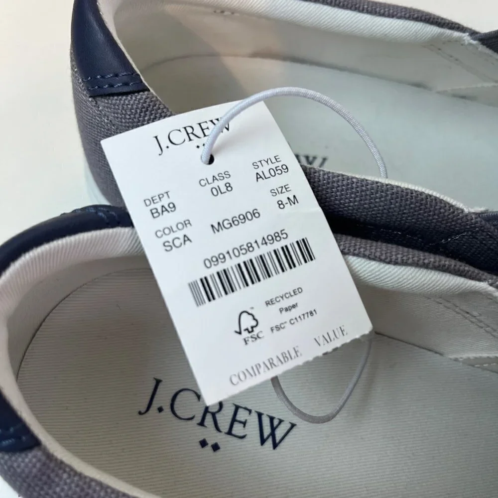 J Crew Mens Explorer Canvas Slip-on Sneaker Sz 8 Gray Coastal Casual Comfortable